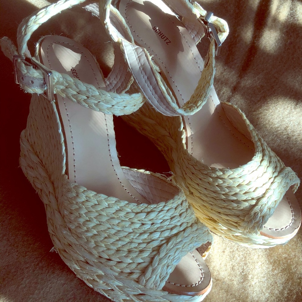 Schutz Raffia Wedge Sandals - US size 10 NWOT